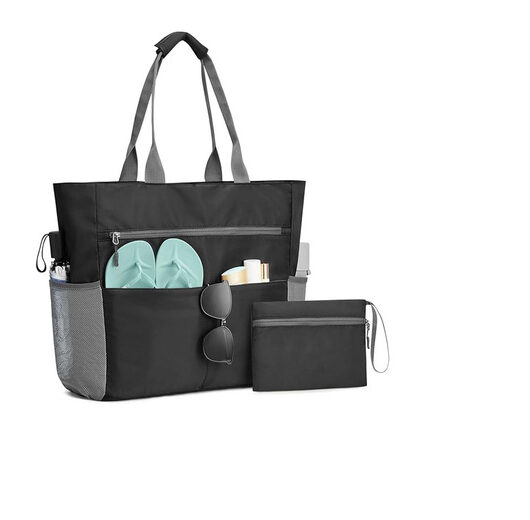 Black Foldable Waterproof Sandproof Beach Tote with Multiple Compartments | Wowcher