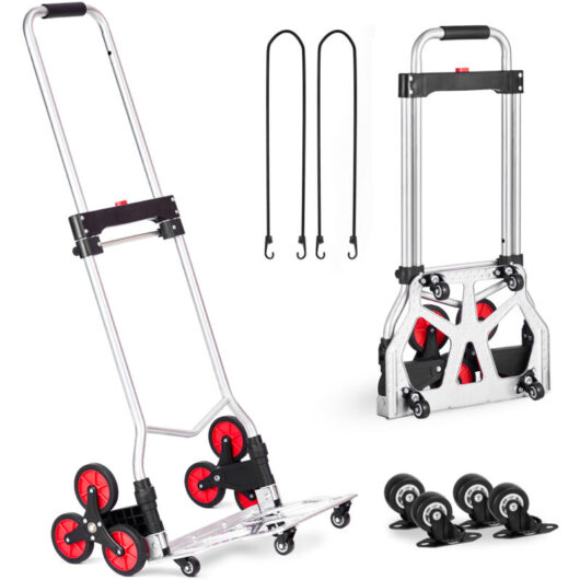 Mophorn - Stair Climbing Cart, 260 lbs Capacity. Heavy-Duty Folding Trolley with Telescoping Handle. 10 Wheels & 2 Elastic Ropes. Ideal for Home