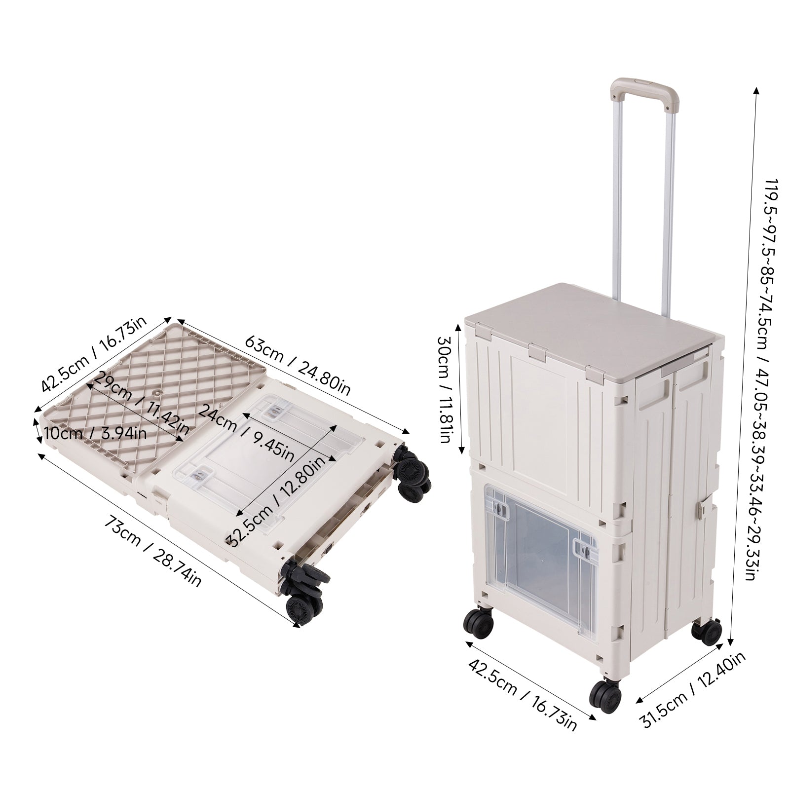 2-Tier Folding 72L Shopping Trolley Cart with Wheels