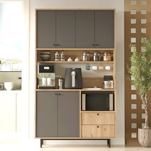 Velano Wide Wooden Coffee Station Cabinet with 6 Anthracite Doors in Oak