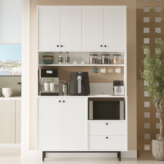 Velano Wide Wooden Coffee Station Cabinet with 6 Doors in White
