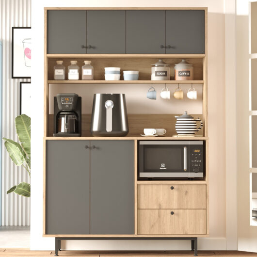 Velano Wooden Coffee Station Cabinet with 6 Anthracite Doors in Oak