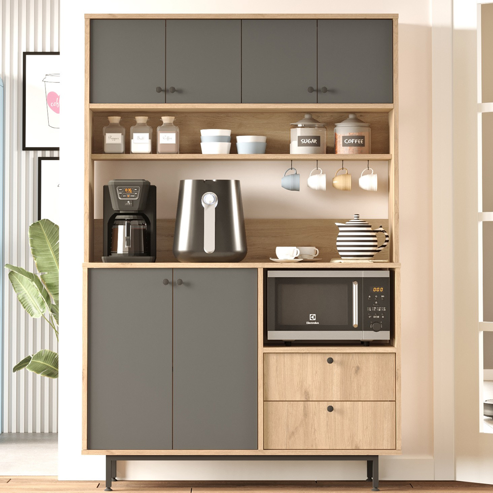Velano Wooden Coffee Station Cabinet with 6 Anthracite Doors in Oak