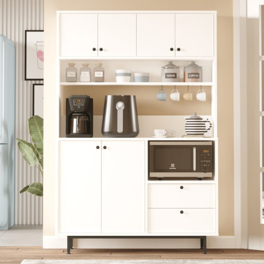 Velano Wooden Coffee Station Cabinet with 6 Doors in White