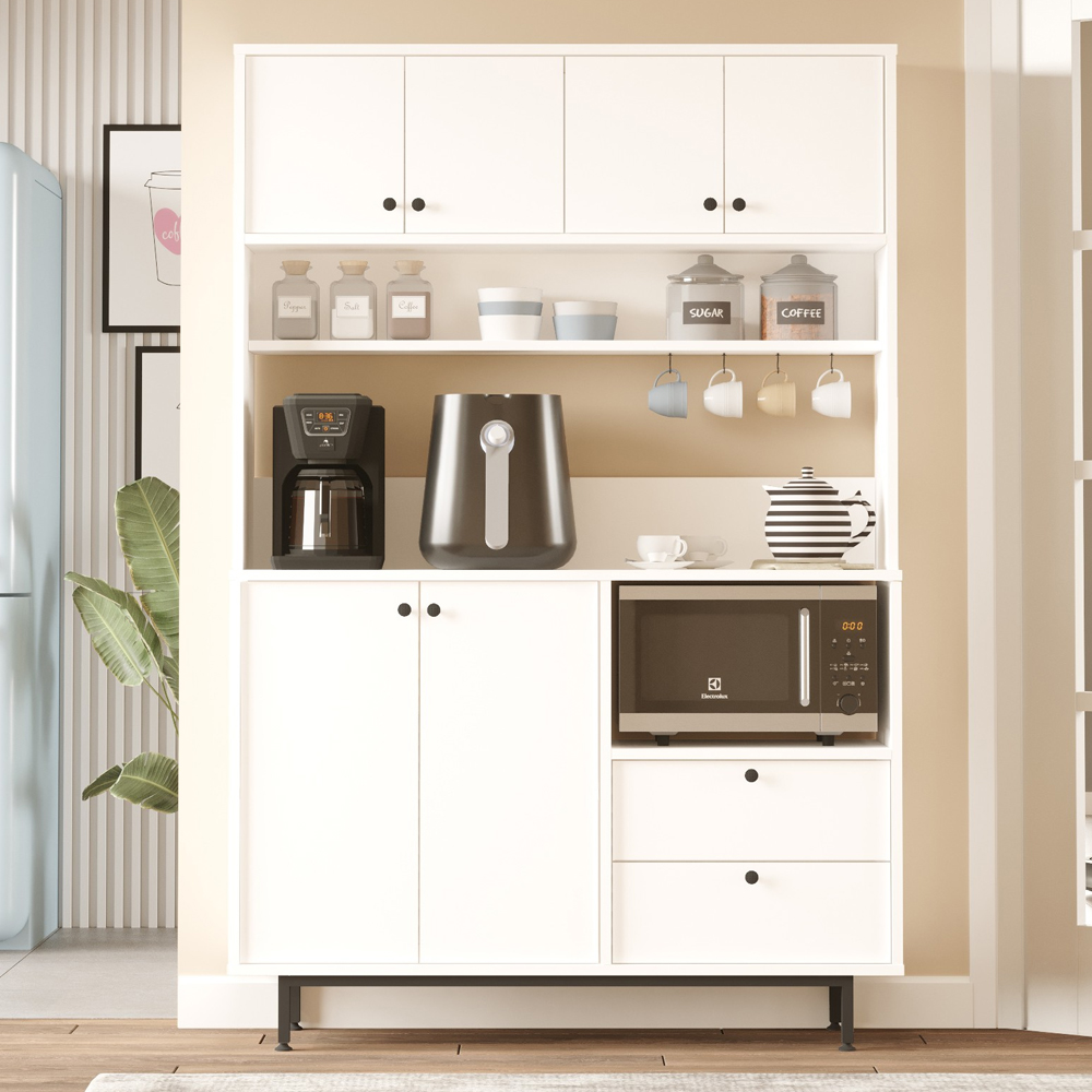 Velano Wooden Coffee Station Cabinet with 6 Doors in White