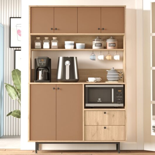 Velano Wooden Coffee Station Cabinet with 6 Tile Red Doors in Oak