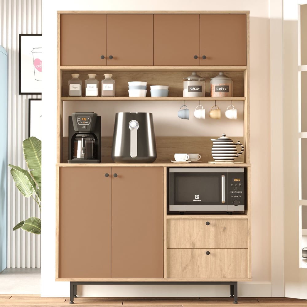 Velano Wooden Coffee Station Cabinet with 6 Tile Red Doors in Oak
