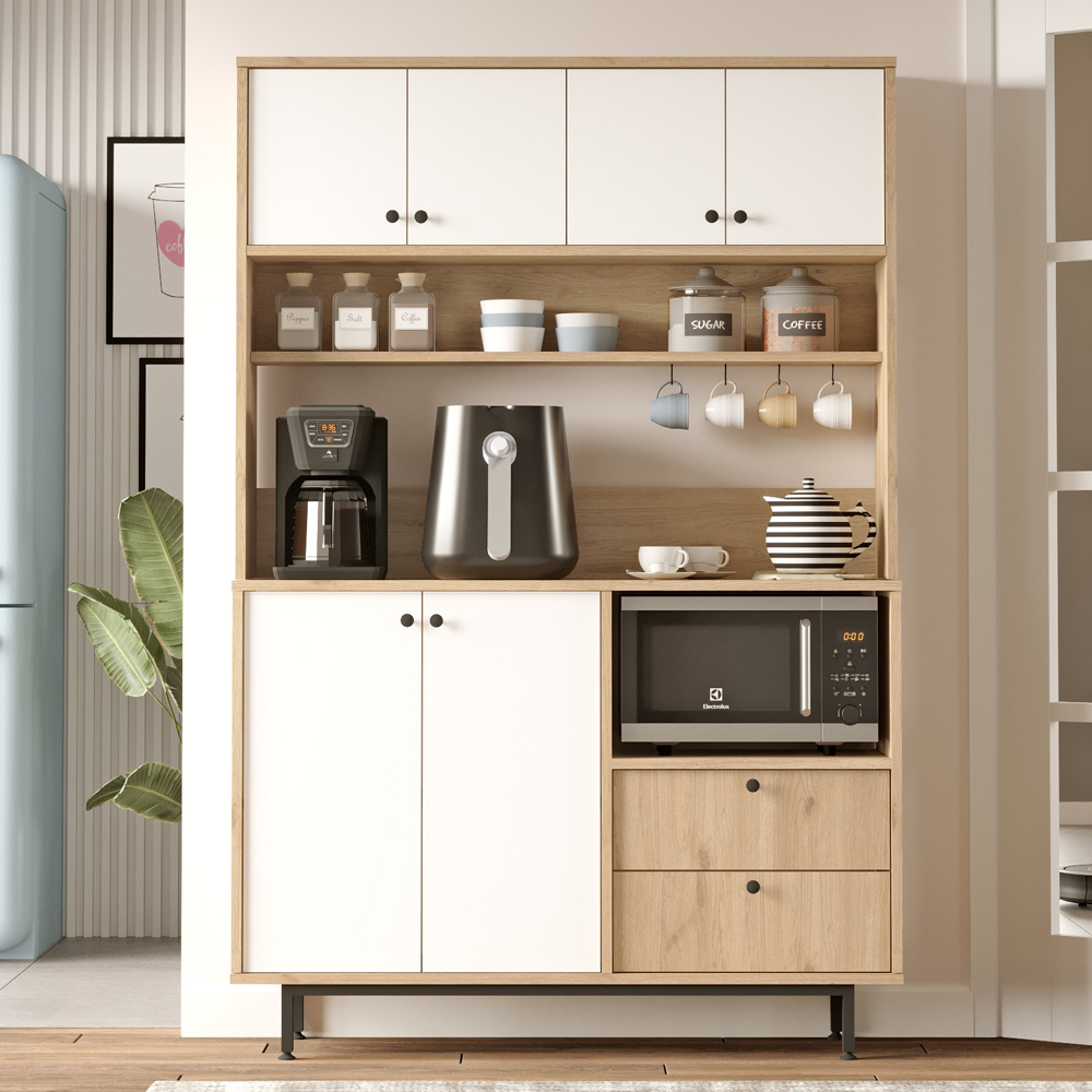 Velano Wooden Coffee Station Cabinet with 6 White Doors in Oak